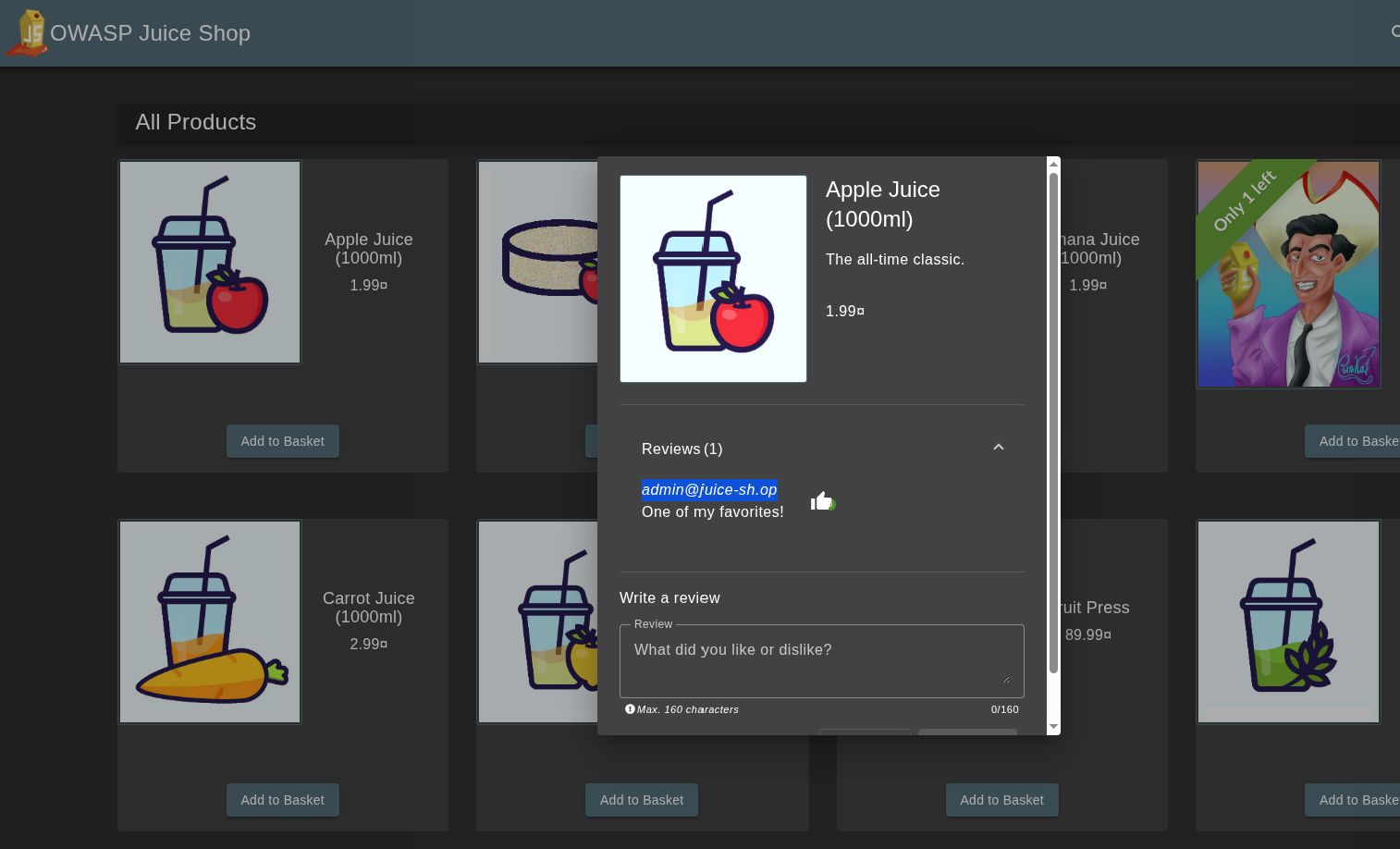 a review left by the admin reveals the email.