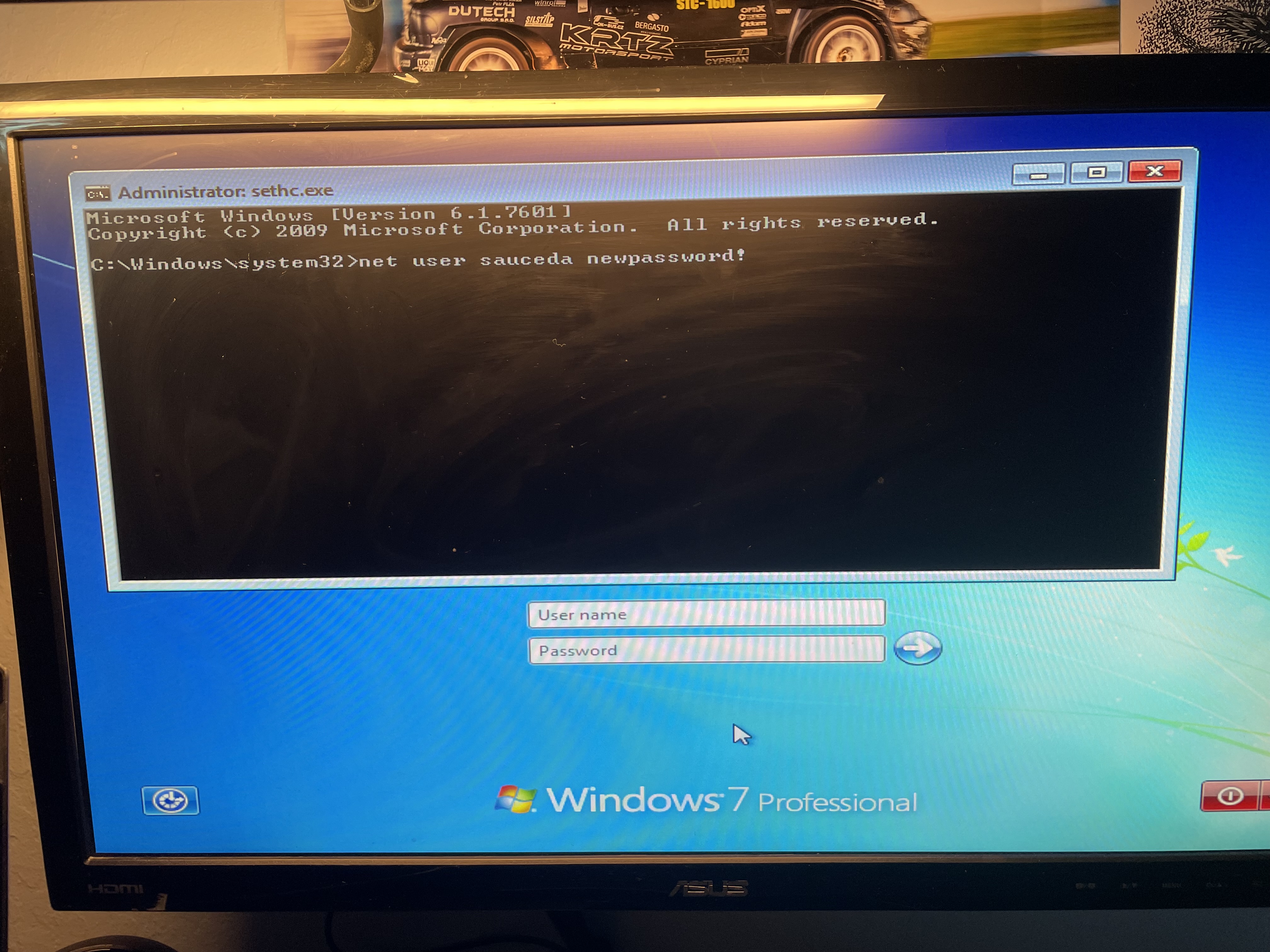 Using net user to change password